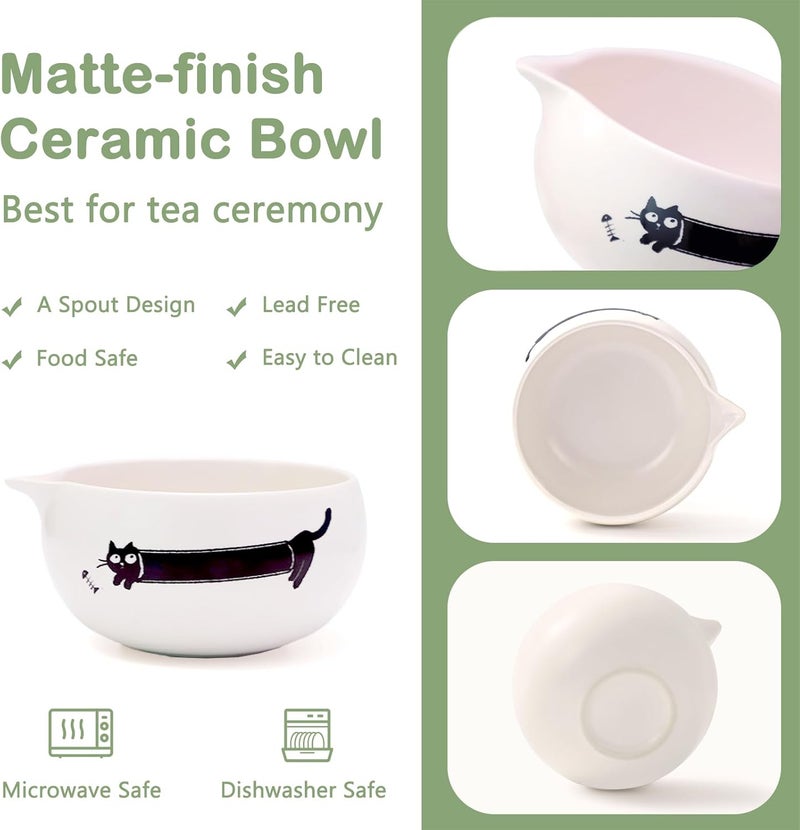 KOIMYSA Matcha Whisk Set Cat Themed, Cute Japanese Matcha Set Preparation Gift Kit Including Ceramic Bowl and Whisk Holder, Bamboo Scoop, Birthday Gift for Women Girls Wife, White - Image 2